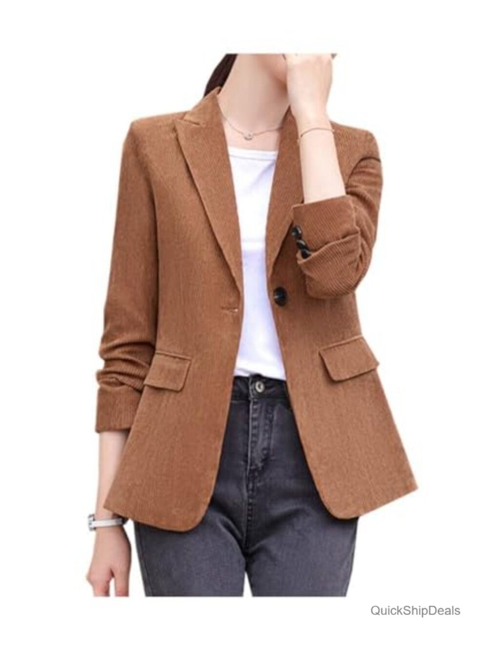Women's Slim Fit Corduroy Blazer Jacket Button Down Long Sleeve Work Office Coat